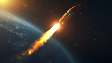 Fiery rocket launch into the vast expanse of space.