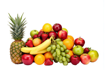pile of different types of fruit on a white background