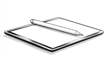 Stylus on drawing tablet, blank screen, white background, design work