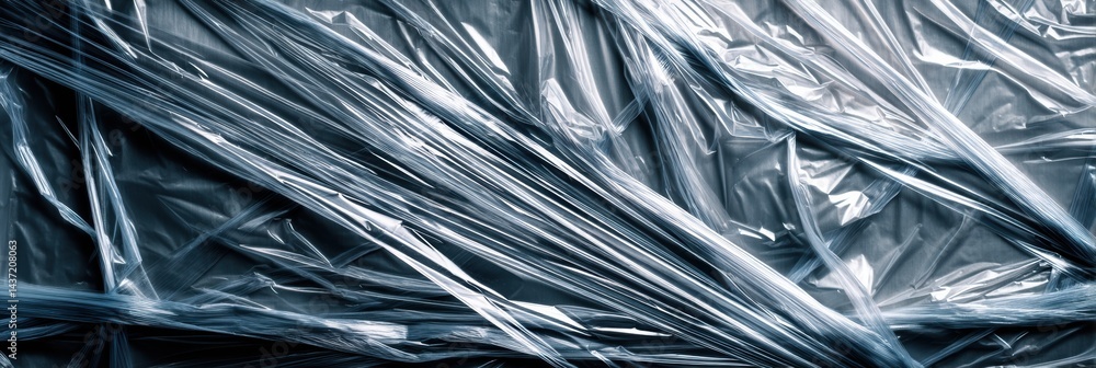 Aufkleber Macro Shot Reveals Intricate Patterns and Textures of Wrinkled Plastic Wrap Under Soft Lighting Conditions