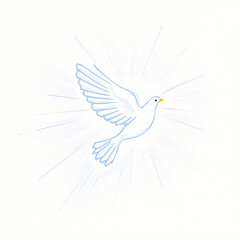 Obraz premium Pentecost. A white dove spreads its wings and flies, burning with the flame of the Holy Spirit. The Holy Spirit descends