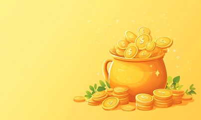 Happy Dhanteras, poster template design with gold coin in pot and decorative diya lamp, vector&nbsp;illustration