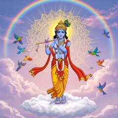 Fototapeta premium krishna bhagwan photo | cute krishna images wallpapers | little radha krishna drawing | krishna wallpaper hd 4k | krishna janmashtami | krishna jayanthi | Divine Lord Krishna Playing Flute Spiritual 