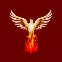 Obraz premium Pentecost. A white dove spreads its wings and flies, burning with the flame of the Holy Spirit. The Holy Spirit descends