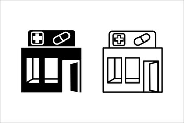 Pharmacy Building Line Icon vector illustration, pictogram isolated on white background. color editable	