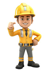 Fototapeta premium 3D Engineer Wearing Yellow Safety Hat – Male Construction Avatar Transparent Background