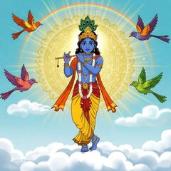 Fototapeta premium krishna bhagwan photo | cute krishna images wallpapers | little radha krishna drawing | krishna wallpaper hd 4k | krishna janmashtami | krishna jayanthi | Divine Lord Krishna Playing Flute Spiritual 