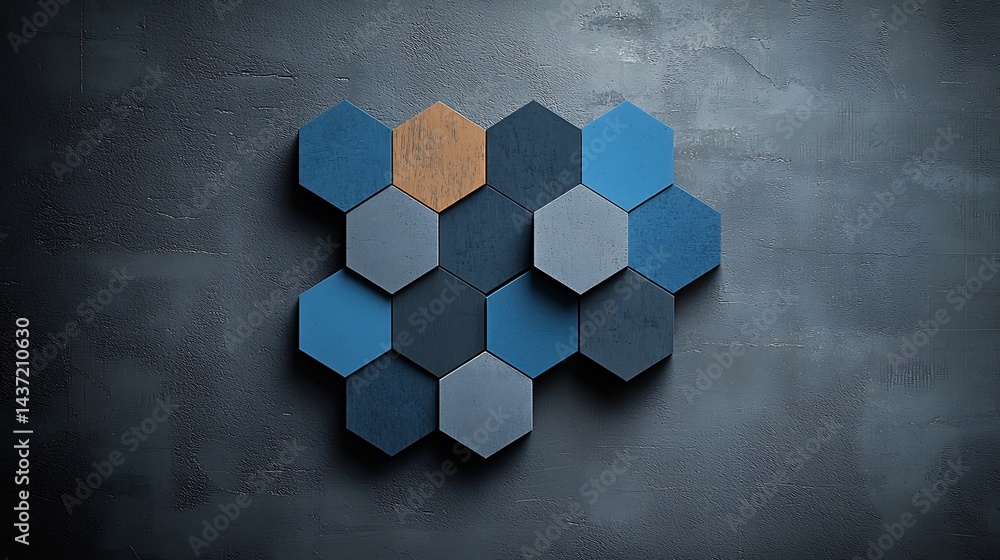 Poster Abstract hexagon pattern on a dark gray surface