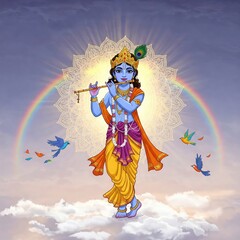 Fototapeta premium krishna bhagwan photo | cute krishna images wallpapers | little radha krishna drawing | krishna wallpaper hd 4k | krishna janmashtami | krishna jayanthi | Divine Lord Krishna Playing Flute Spiritual 