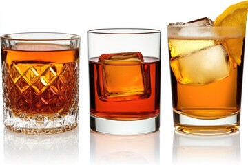 Three drinks in glasses