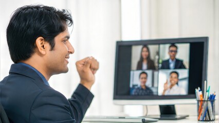 Indian Manager Conducting Online Training Session from Office
