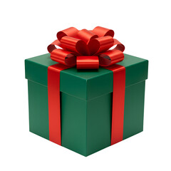 Obraz premium Green gift box with red ribbon and red bow on white or transparent background, PNG