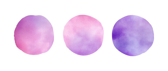 Watercolor Painting of Three Rounded Shapes in Lilac and Pink Isolated on Black