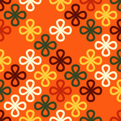 Seamless pattern of colorful floral shapes on a bright background. Abstract design with playful aesthetics. For fashion, textiles, home decor, and print. High quality vector illustration with elements