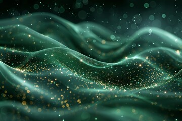 Subtle waves of green glitter forming an elegant 2D backdrop, with reflective particles softly diffused across the surface, giving the sense of fine glitter suspended in air. 