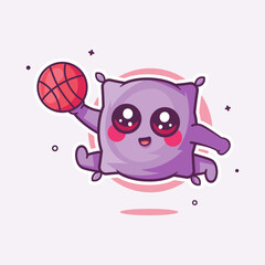 cheerful pillow character mascot playing basketball isolated cartoon