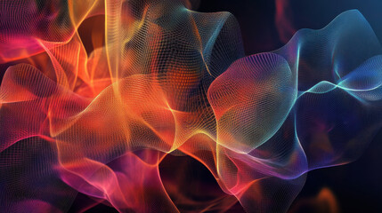 A vibrant, abstract backdrop pulsates with a mesmerizing plexus mesh pattern, generated by the power of vector generative AI, a symphony of geometric shapes and colors 