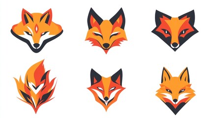 Fox heads, geometric design, art illustration for graphic design and decoration