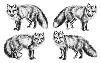 Obraz premium Fox Portrait Collection: A set of detailed illustrations showcasing the elegance and charm of foxes, captured in intricate detail.