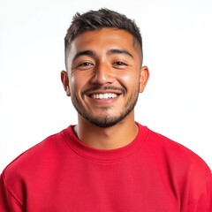 Obraz premium Portrait of a smiling Latin man, against a solid white background,