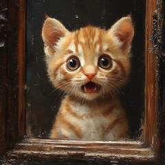 Kitten Reflecting Tiger Staring Back in Mirror Picture