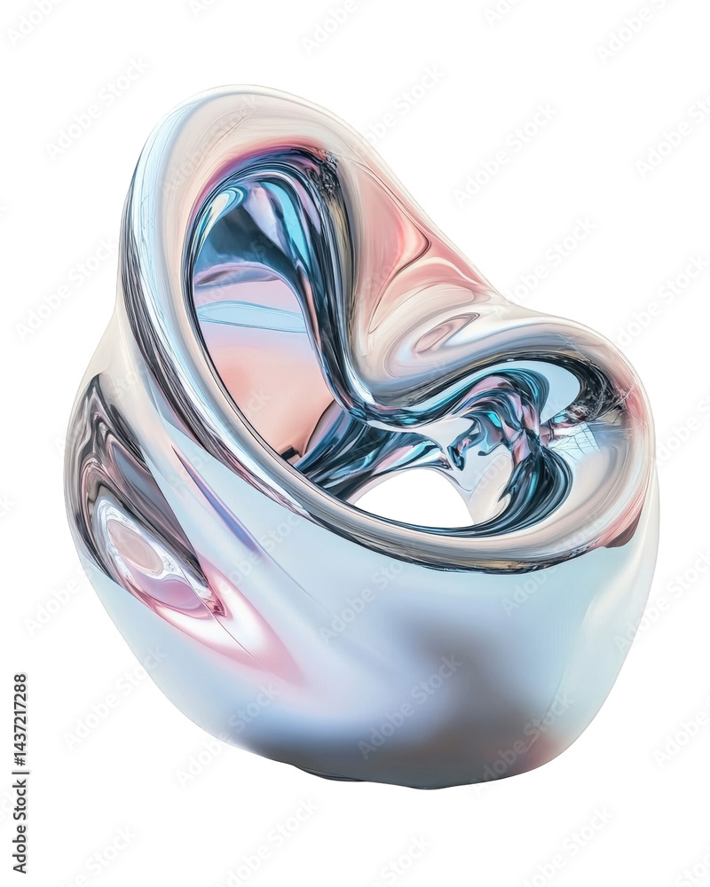 Poster a contemporary abstract sculpture with fluid forms in iridescent colors capturing light and space in