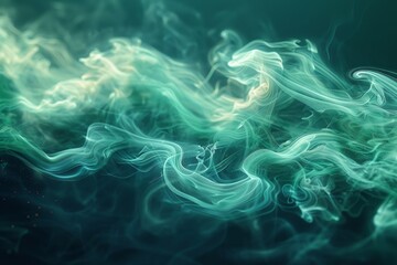 Thin strands of neon green smoke rising from the bottom left, set against a pitch-black background. The composition is wide and cinematic, emphasizing the fluid nature of the smoke concept