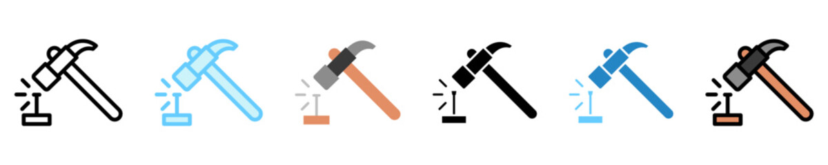 Hammer multi style, mini illustration icon. use for modern concept, print, UI, UX kit, web and app development. Vector EPS 10, related to labor day, industry, worker.