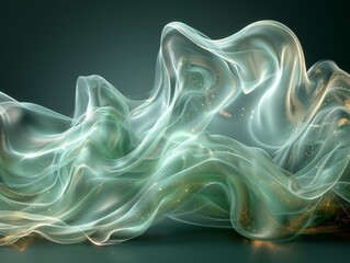 Twisting motion of translucent green fluid flowing across black background with soft lighting. Abstract liquid concept
