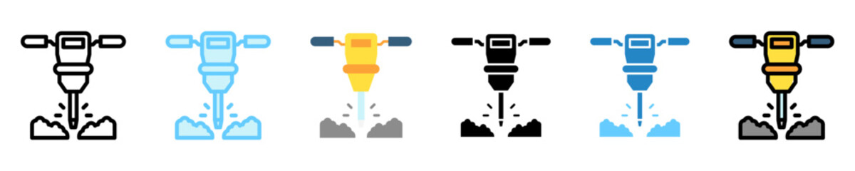 Jackhammer multi style, mini illustration icon. use for modern concept, print, UI, UX kit, web and app development. Vector EPS 10, related to labor day, industry, worker.
