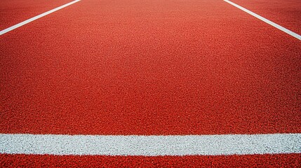 Abstract close-up of running track surface with white lane markings, texture detail