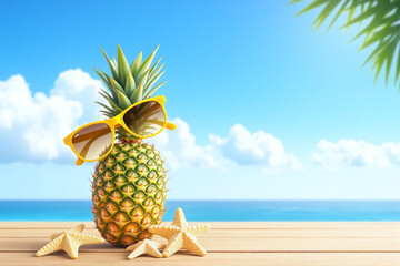 pineapple with sunglasses on a wooden table1