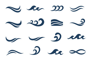 Water wave logo design. Wave shapes collection. Set of sea wave logo in blue . vector illustration
