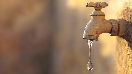 Water Tap Dripping in Parched Environment Highlighting Water Scarcity