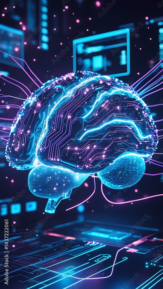 Poster brain circuit closeup depicting technology neuroscience artificial intelligence innovation neural ne