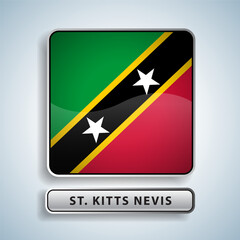 ST. Kitts Nevis flag square button Isolated on color gradient background. Exclusive Icon flag