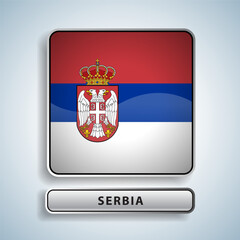 Obraz premium Serbia flag square button Isolated on color gradient background. Exclusive Icon flag