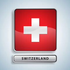 Switzerland flag square button Isolated on color gradient background. Exclusive Icon flag