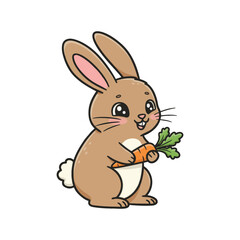 Obraz premium Cute Cartoon Bunny Adorable Brown Rabbit Character with Big Ears on White Background