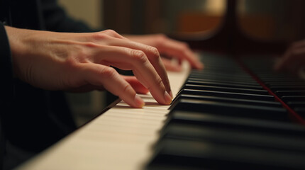 Obraz premium piano keys with fingers