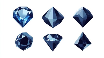 Diamond shapes set for jewelry design, investment, luxury goods, isolated on white
