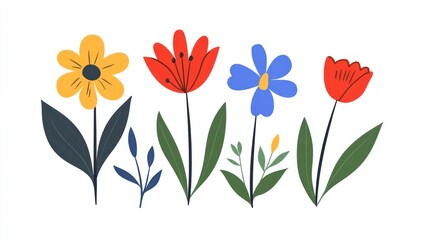 Colorful spring flowers, garden illustration, white background, greeting card design