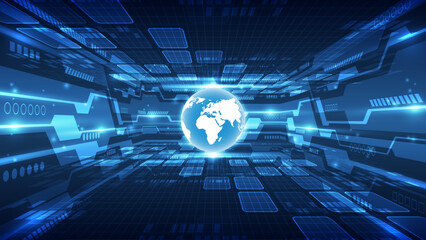 Abstract technology background with globe and circuit board. Vector Illustration.