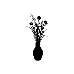 Black Flower vase silhouette vector illustration on white background