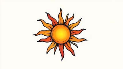 Naklejka premium Fiery sun illustration, white background, summer design