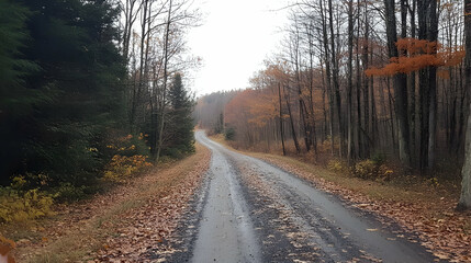 Obraz premium Scenic winding road through an autumnal forest landscape in the country