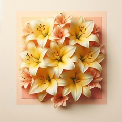 Pastel yellow lilies arranged in a geometric pattern with a grad