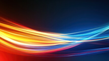 Fototapeta premium Tech-inspired abstract art with vibrant neon blue and yellow streaks moving dynamically across a deep red and blue background.
