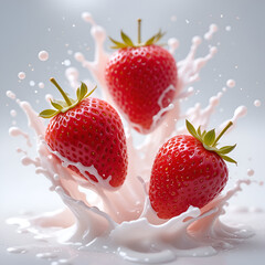 Strawberries Falling into Milk