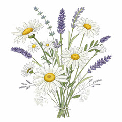 Fototapeta premium Bouquet arrangement of wildflowers, including daisies, chamomile, and other delicate blooms